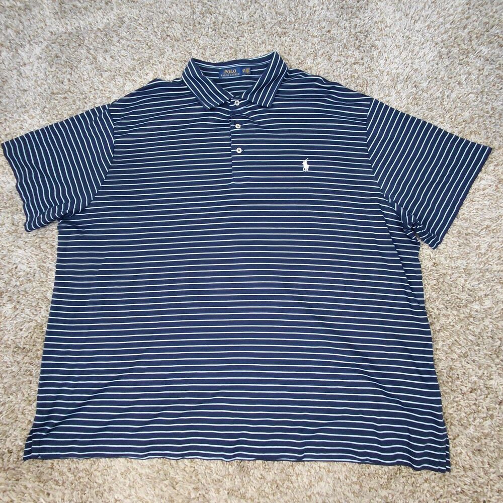 Polo Ralph Lauren Polo Shirt Mens 3XB Big Navy Blue Stripe Pony Cotton Jersey